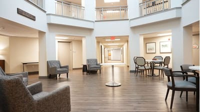 Interior common area with seating and artwork