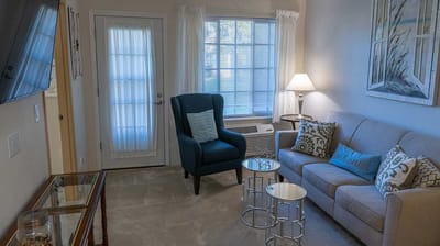 Cozy interior common area with seating and decor