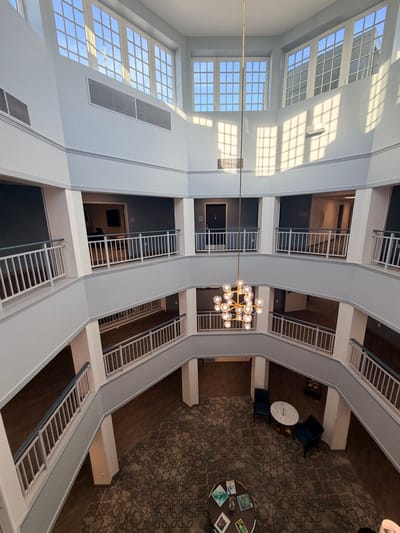 Bright interior common area with natural light