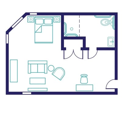 Architectural floor plan of a private resident room