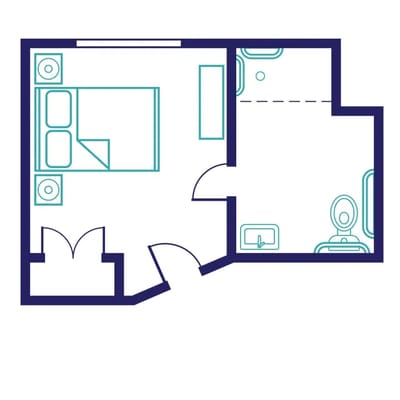 Architectural floor plan of a resident room layout