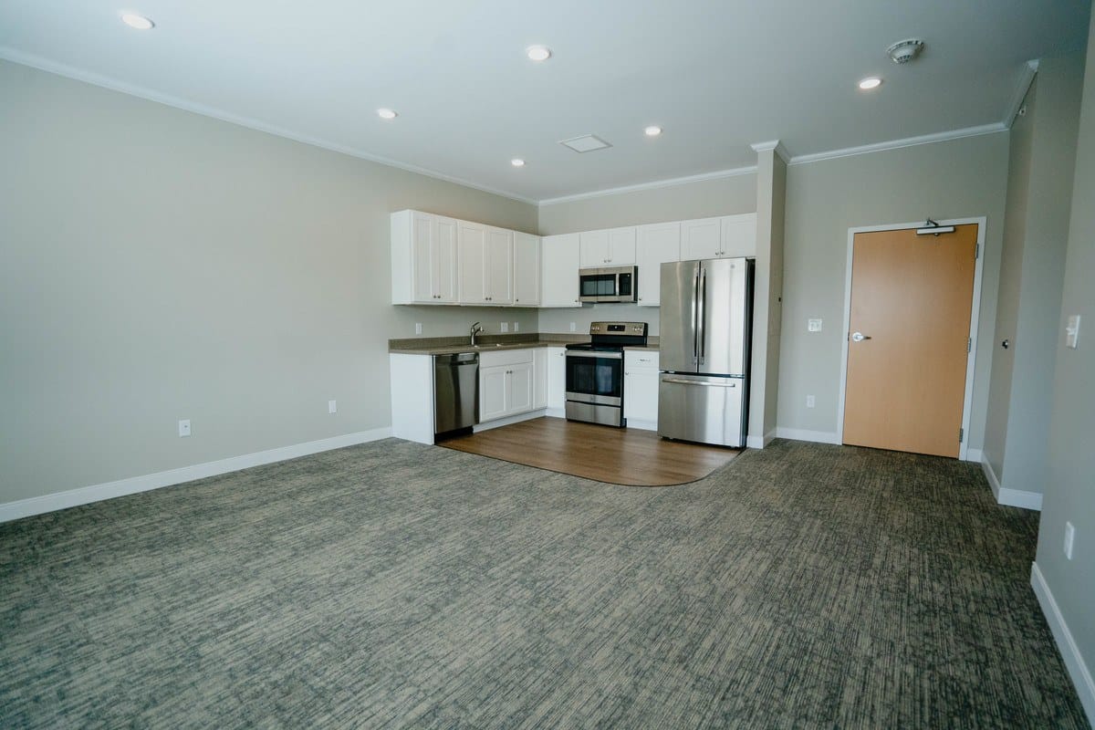 Modern kitchen area in a senior living facility
