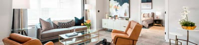 Bright, stylish living room in a senior facility