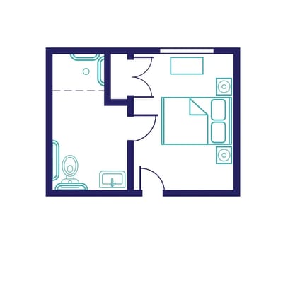 Architectural floor plan of a resident room