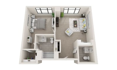 Floor plan of a one-bedroom suite
