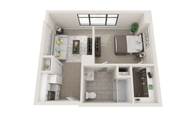 Architectural floor plan of a one-bedroom suite