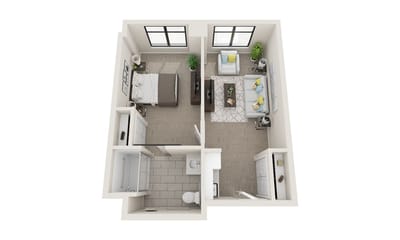 Floor plan of a two-room resident unit