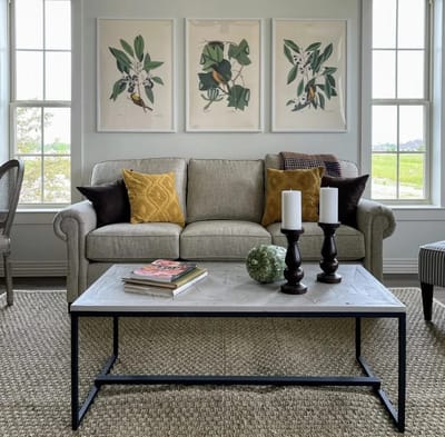 Cozy common area with a couch and decorative art