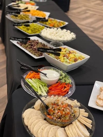 A table with assorted appetizers and snacks