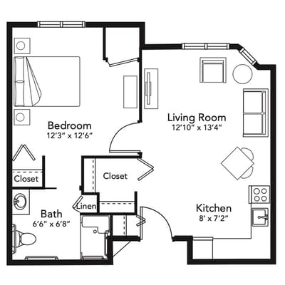 Architectural floor plan of a resident unit