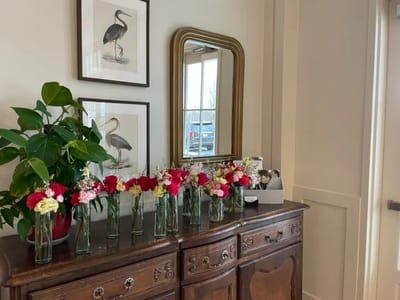 Decorative arrangement of flowers in a common area