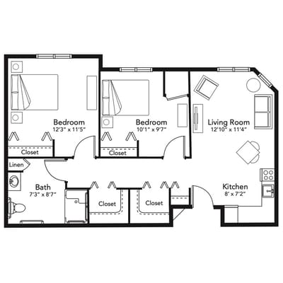 Architectural floor plan of a living unit layout