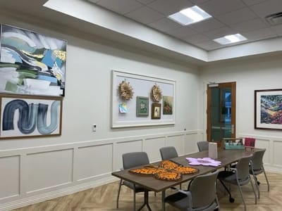 Interior common area with artwork and seating