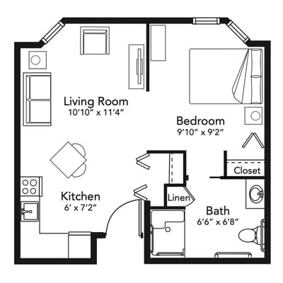 Architectural floor plan of a living unit