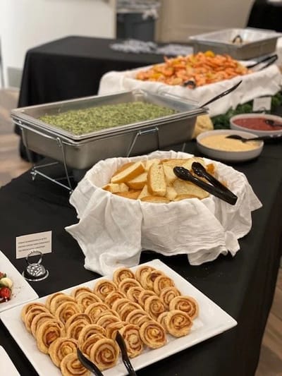 An assortment of food items displayed at a dining area