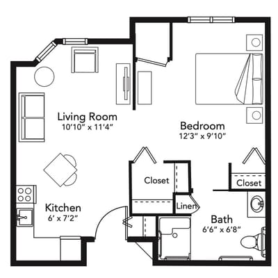 Architectural floor plan of a living unit layout