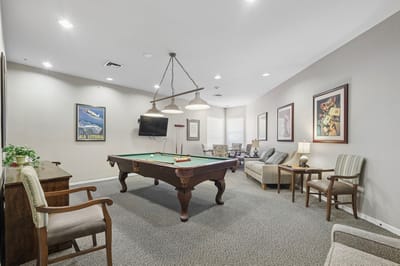 Interior view of a common area with a pool table