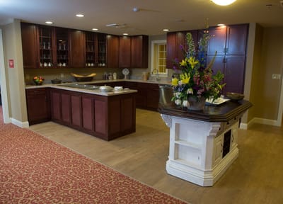Well-decorated kitchen area in the facility