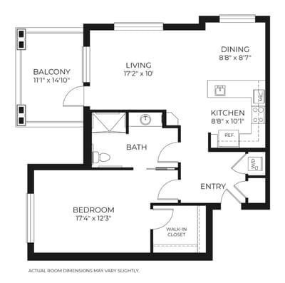 Architectural floor plan of a resident unit layout