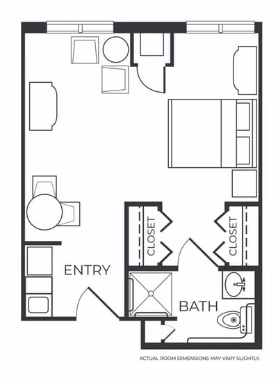 Architectural floor plan of a resident unit