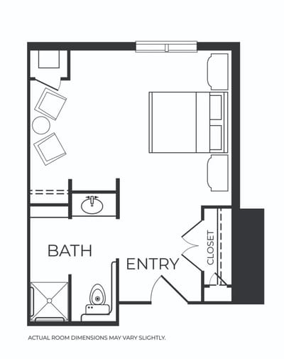 Architectural floor plan of a resident room