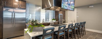 Modern kitchen interior with seating at the countertop