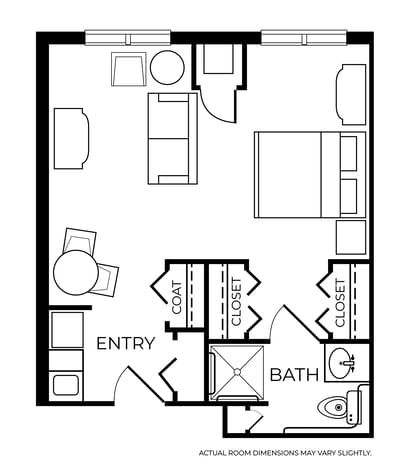 Architectural floor plan of a resident room