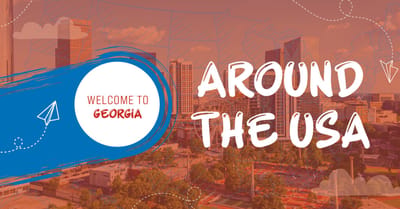 Graphic welcoming to Georgia with city skyline