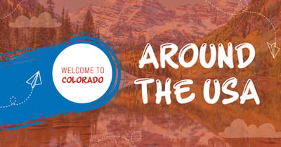 Graphic with welcome text and landscape backdrop