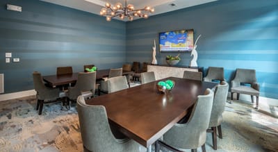 Bright, modern common area with stylish furniture