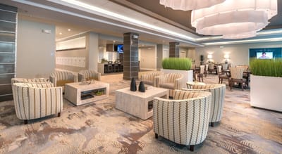 Stylish common area with seating and decor