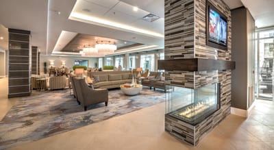 Common area lounge with modern furnishings