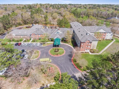Aerial view of the assisted living facility and its grounds.