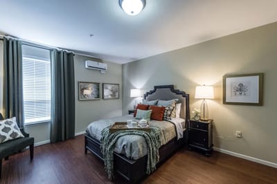 Cozy resident room with modern decor and amenities