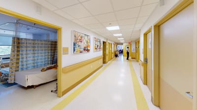 Corridor view of a nursing home interior