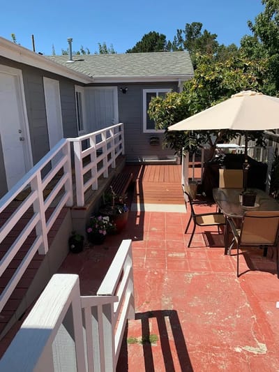 Outdoor patio area with seating