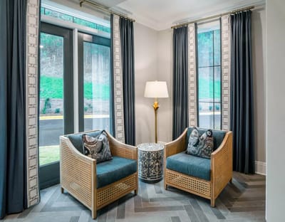Cozy seating area in a common room with natural light