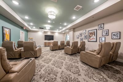Interior view of a common area with seating