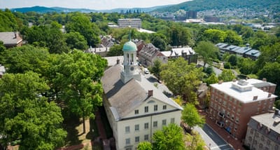 Aerial view of the Moravian Village of Bethlehem campus