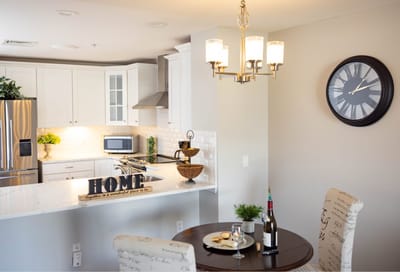 Bright kitchen area with dining setup