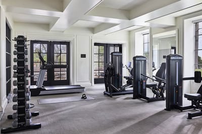 Interior of a fitness room with gym equipment