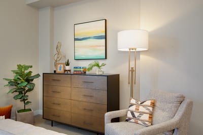 Cozy interior corner of a resident room with decor