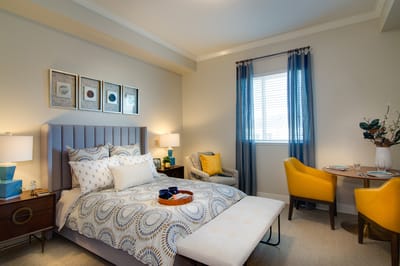 Cozy resident room with modern decor and furniture