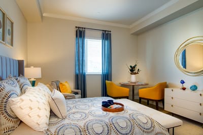 Cozy resident room with modern decor and furniture