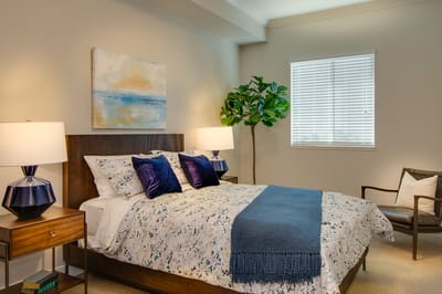 Cozy resident bedroom with modern decor and furnishings