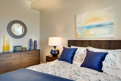 Cozy interior of a resident bedroom with decor