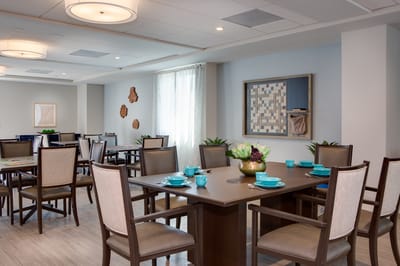 Bright dining area set up for a meal