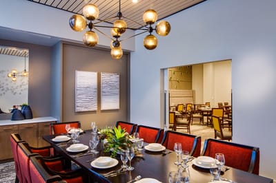 Elegant dining room setup with table and décor