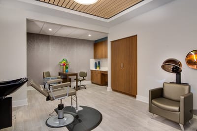 Interior view of a beauty salon in a senior living facility