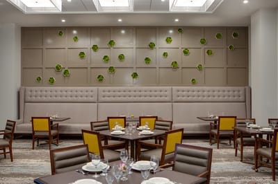 Elegant dining room setup with table settings